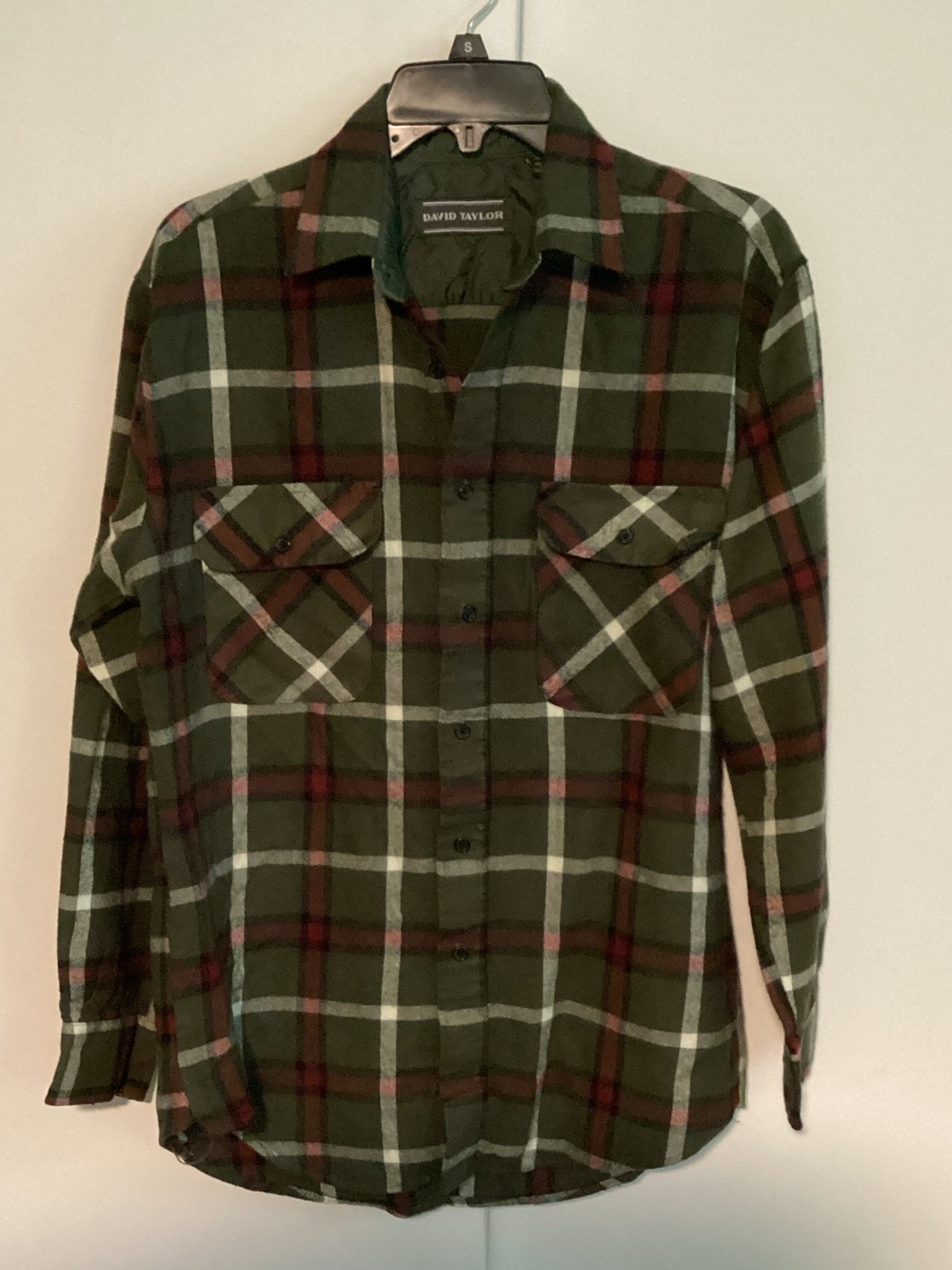 David Taylor Olive Green & Red Plaid Button-Up Shirt